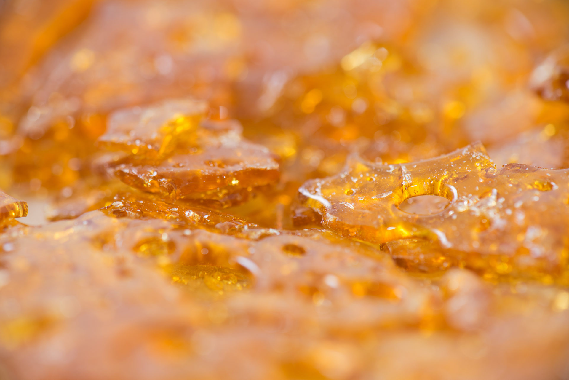 Macro detail of cannabis oil concentrate aka shatter used by med